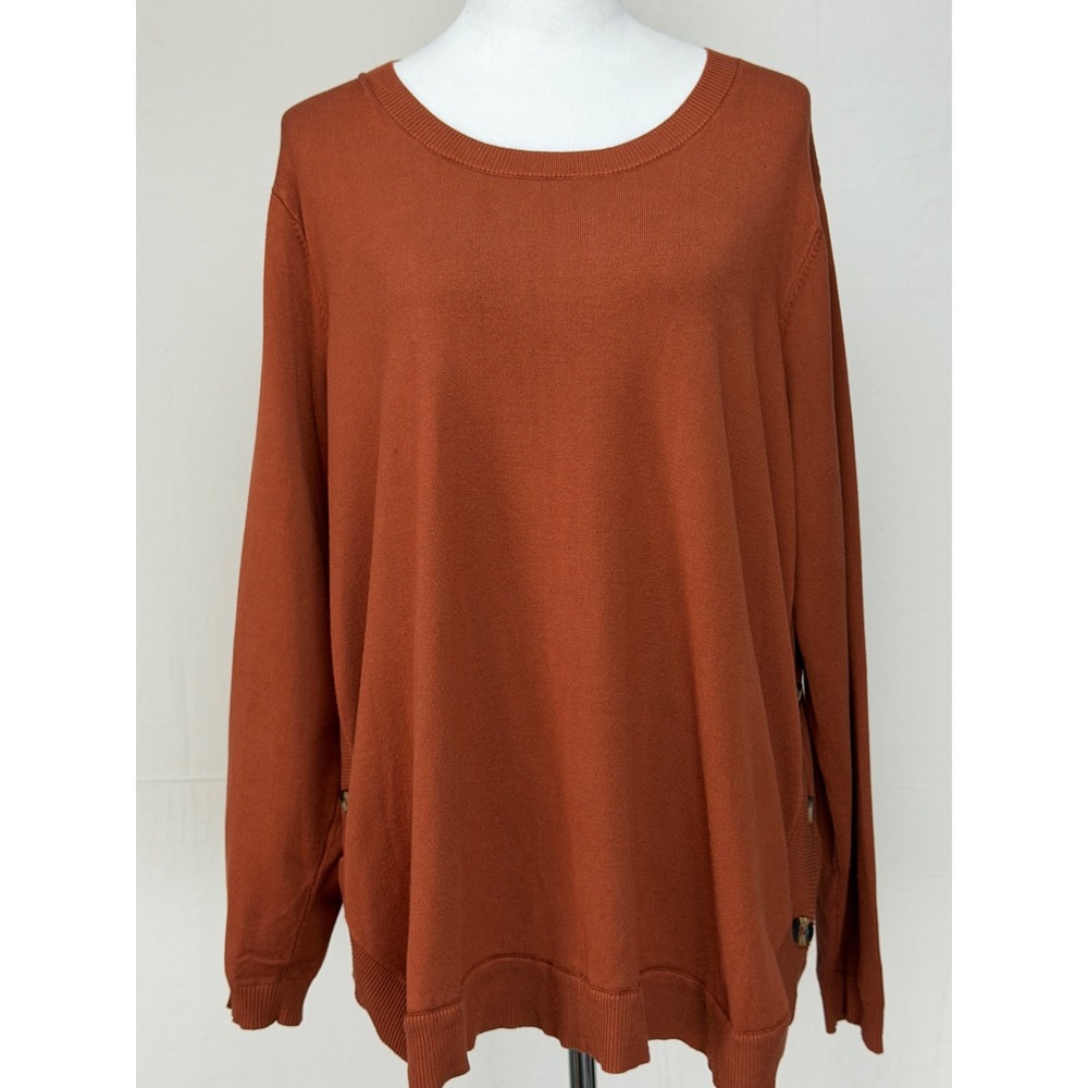 Lety & Me Women Sweater 3X Rust Orange Side Button Crew Neck W1963SX